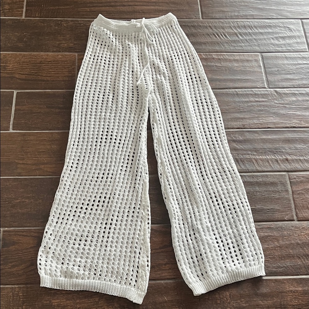 White Crochet Wide-Leg Pants